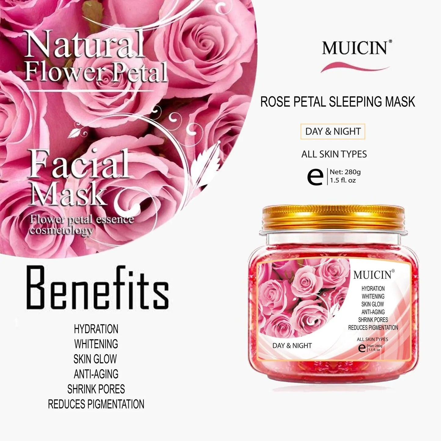 Muicin Natural Rose Petal Day And Night Sleeping Mask
