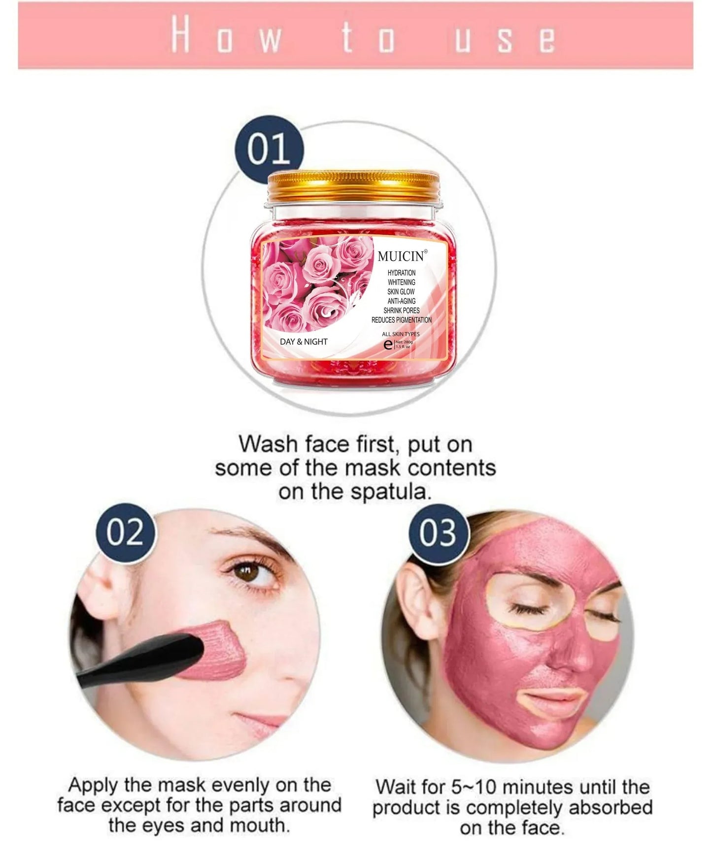 Muicin Natural Rose Petal Day And Night Sleeping Mask